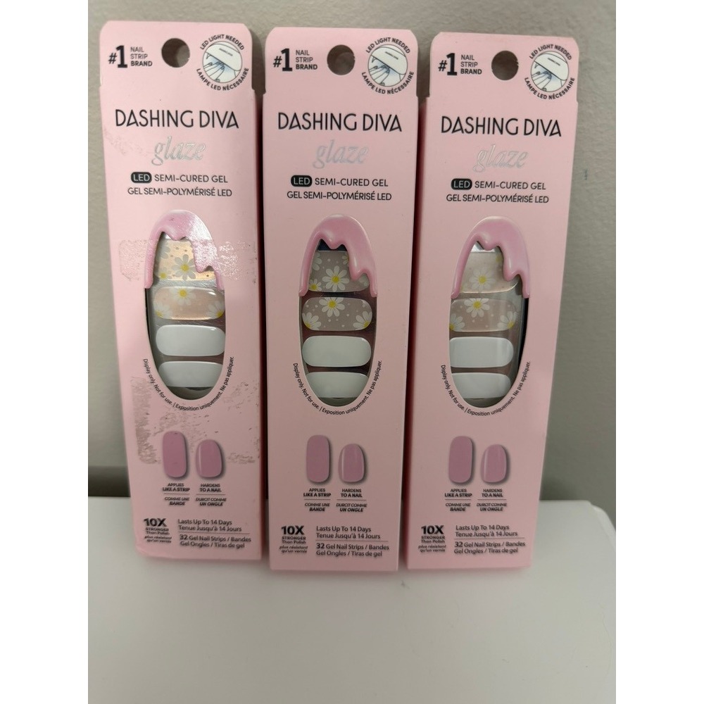Dashing Diva Glaze Gel Nail Strips Women 3pk Daisy Dukes Pink White Floral NWT